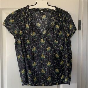 Paige Navy Floral Shirt with Silver Accents Size Medium NWOT